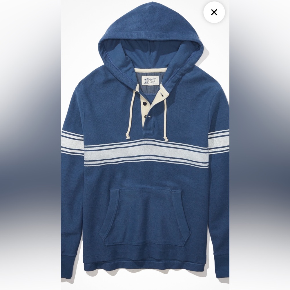 NWT American Eagle Blue Bonfire Fleece Baja Hoodie - Picture 2 of 16